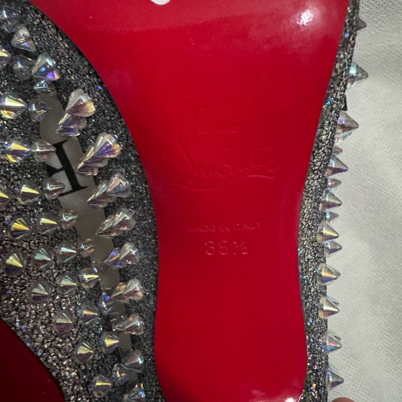 RARE Christian Louboutin Studded Silver & Suede Holographic Heels - Picture 6 of 16